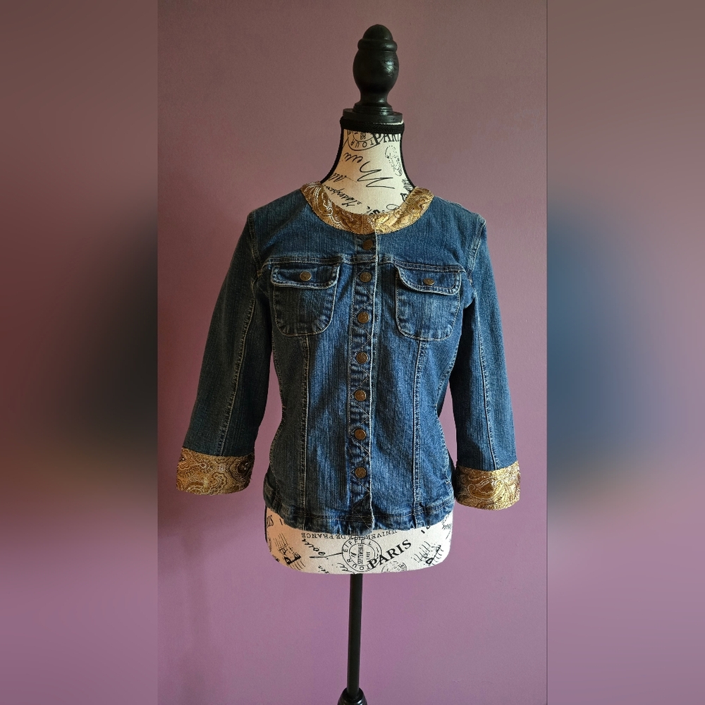 Live A Little Y2K Jean 3/4 Sleeves jacket With Paisley Details Small